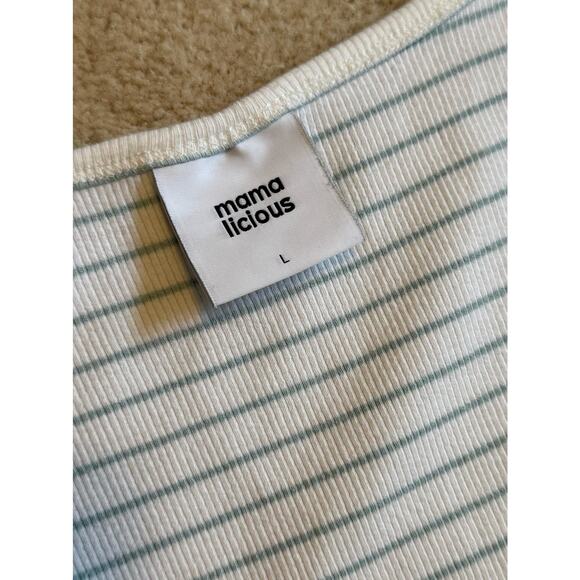 Mamalicious Maternity Ribbed Tank Jersey Midi Dress White Green Stripes Size L - Picture 2 of 7